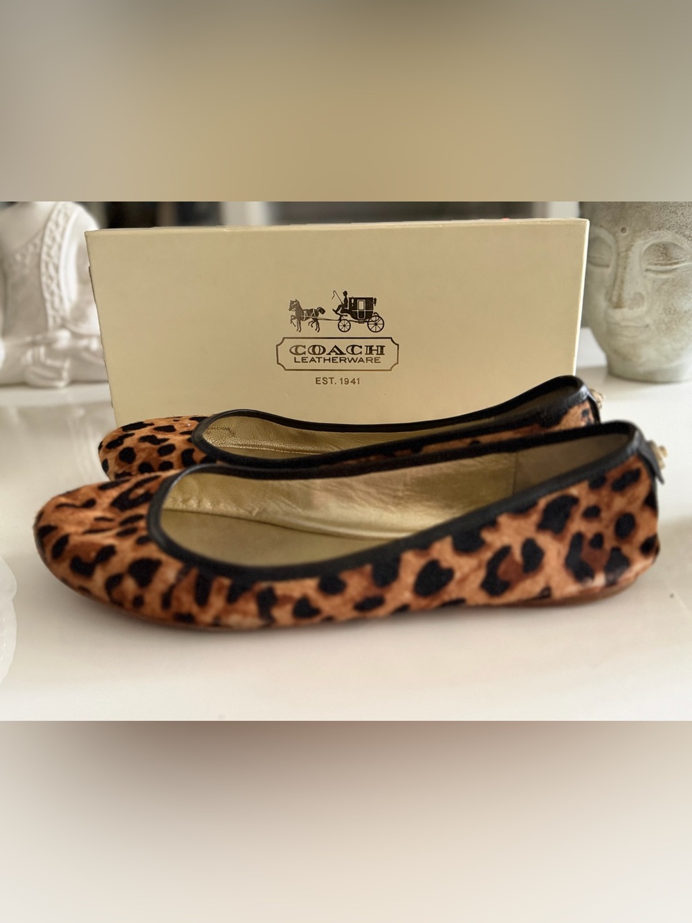 Coach Andra Haircalf Leopard Print Ballet Flats - Tan/Black - Picture 3 of 6